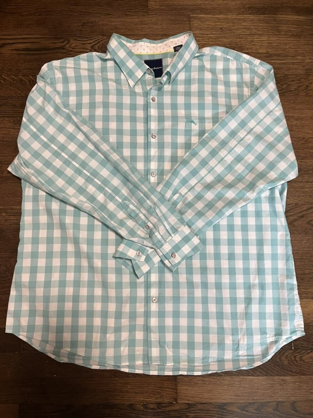 Tommy Bahama Aqua/White Plaid Long Sleeve Button Up Shirt Size 3XL